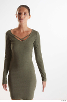  Vanessa Angel  1 arm casual dressed flexing front view green long sleeve dress 0001.jpg